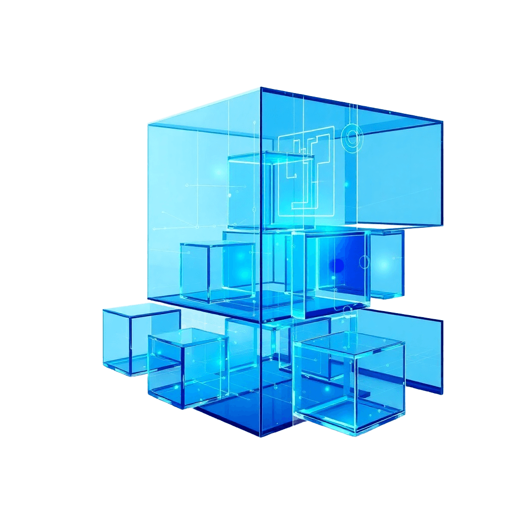 Ilustração 3D de blocos conectados em tons de azul